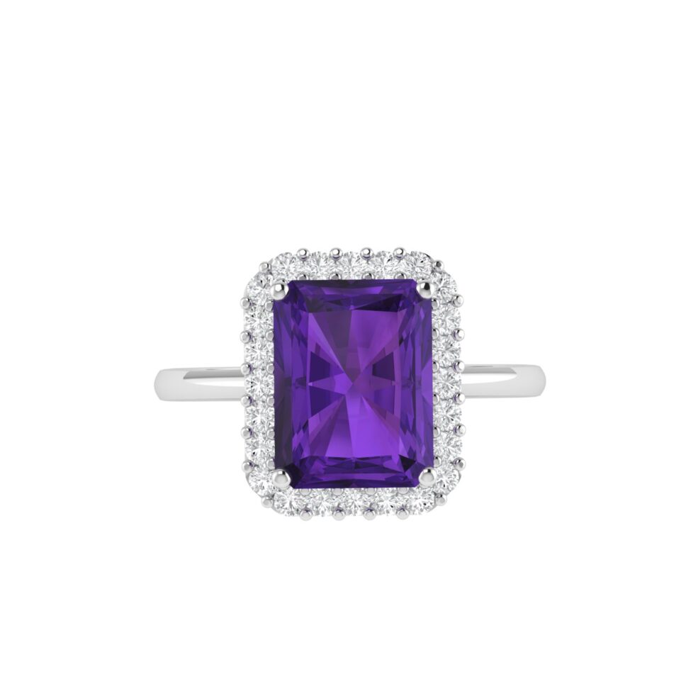 Diana Emerald Cut Amethyst and Sparkling Diamond Ring in 18K Gold (0.65ct)