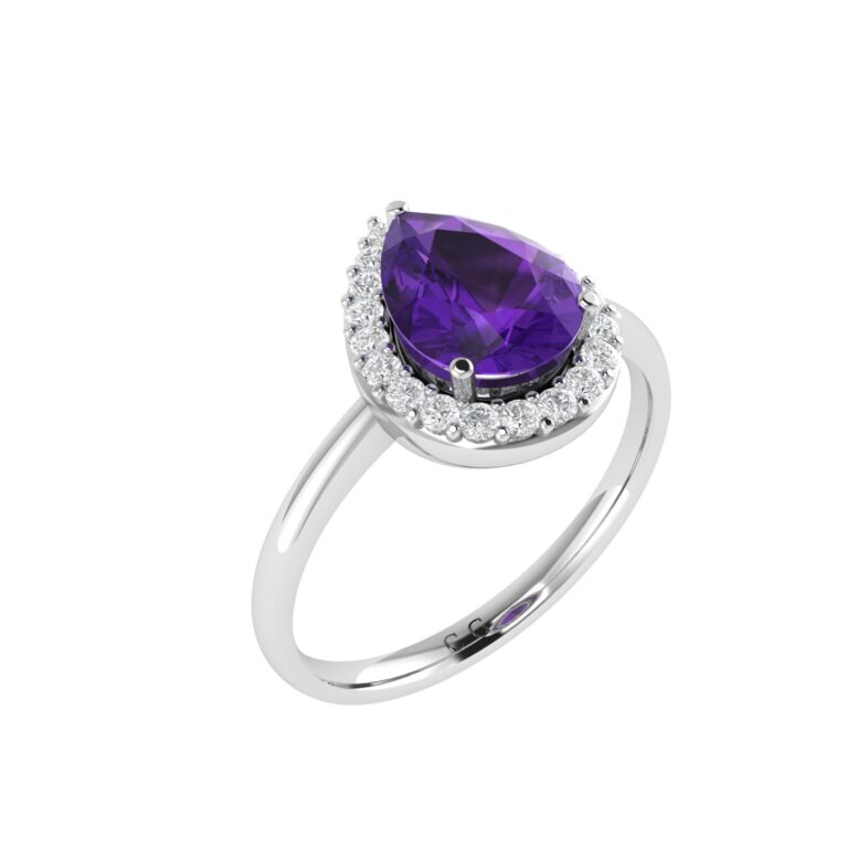 Diana Pear Amethyst and Sparkling Diamond Ring in 18K White Gold (0.85ct)