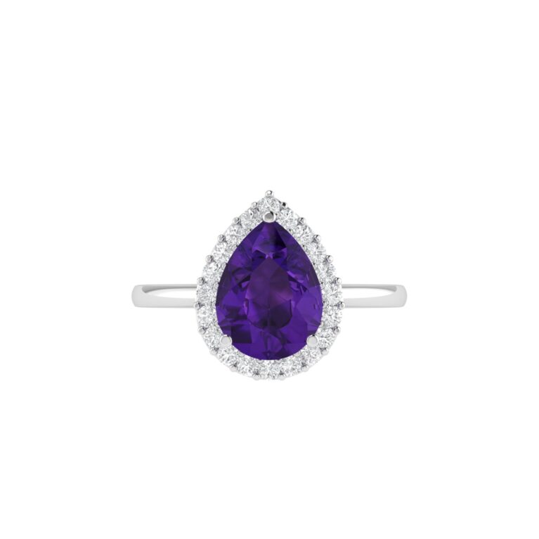 Diana Pear Amethyst and Sparkling Diamond Ring in 18K White Gold (0.85ct)