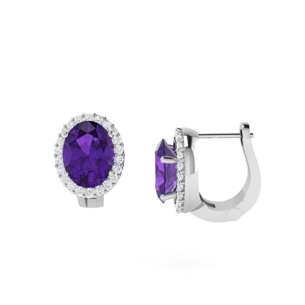 Diana Oval Amethyst and Sparkling Diamond Earrings in 18K Gold (1.3ct)