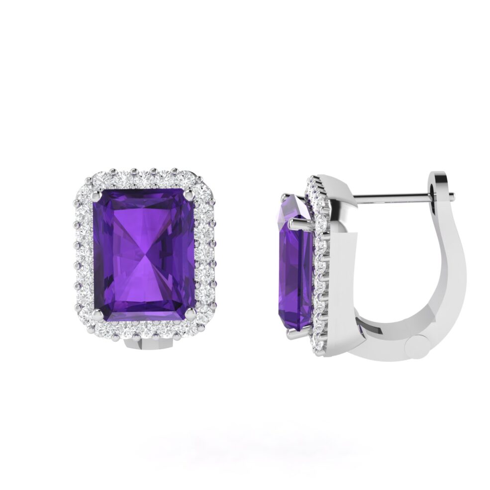 Diana Emerald Cut Amethyst and Sparkling Diamond Earrings in 18K Gold (1.3ct)