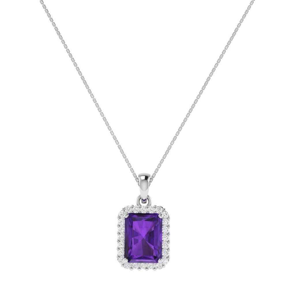 Diana Emerald Cut Amethyst and Sparkling Diamond Pendant in 18K Gold (0.65ct)