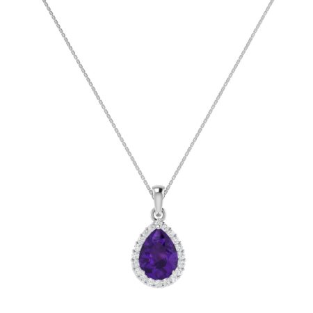 Diana Pear Amethyst and Sparkling Diamond Pendant in 18K White Gold (0.85ct)
