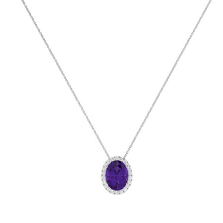 Diana Oval Amethyst and Sparkling Diamond Necklace in 18K Gold (0.65ct)