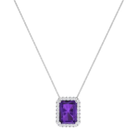 Diana Emerald  Cut Amethyst and Sparkling Diamond Necklace in 18K Gold (0.65ct)