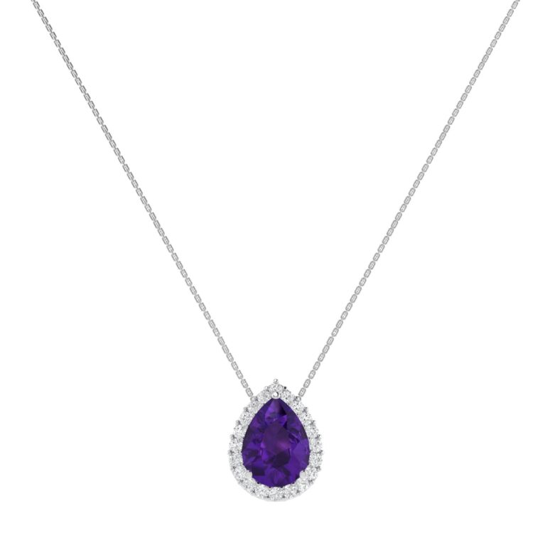 Diana Pear Amethyst and Sparkling Diamond Necklace in 18K White Gold (0.85ct)