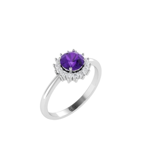 Diana Round Amethyst and Sparkling Diamond Ring in 18K Gold (0.4ct)