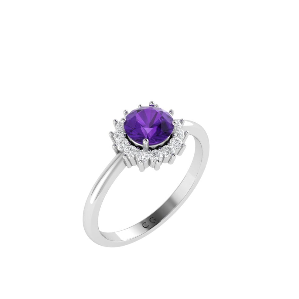 Diana Round Amethyst and Sparkling Diamond Ring in 18K Gold (0.4ct)