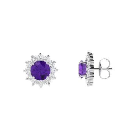 Diana Round Amethyst and Shimmering Diamond Earrings in 18K White Gold (1.4ct)