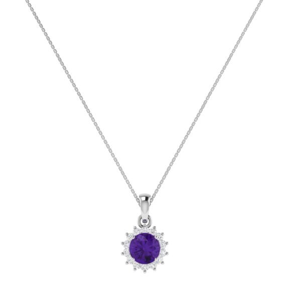 Diana Round Amethyst and Sparkling Diamond Pendant in 18K White Gold (0.7ct)