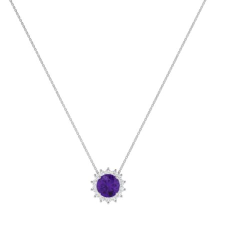 Diana Round Amethyst and Sparkling Diamond Necklace in 18K Gold (0.4ct)