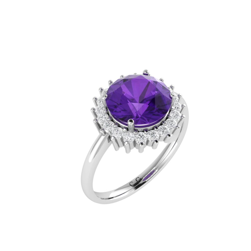 Diana Round Amethyst and Sparkling Diamond Ring in 18K Gold (1.3ct)