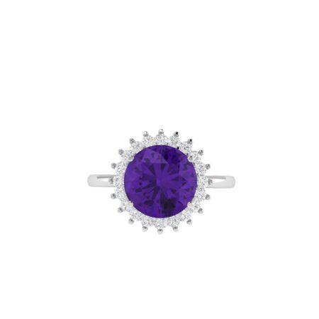 Diana Round Amethyst and Sparkling Diamond Ring in 18K Gold (1.3ct)