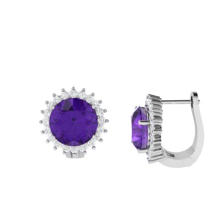 Diana Round Amethyst and Sparkling Diamond Earrings in 18K Gold (2.6ct)