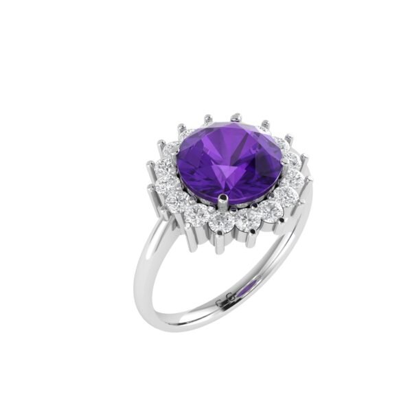Diana Round Amethyst and Radiant Diamond Ring in 18K White Gold (1.8ct)