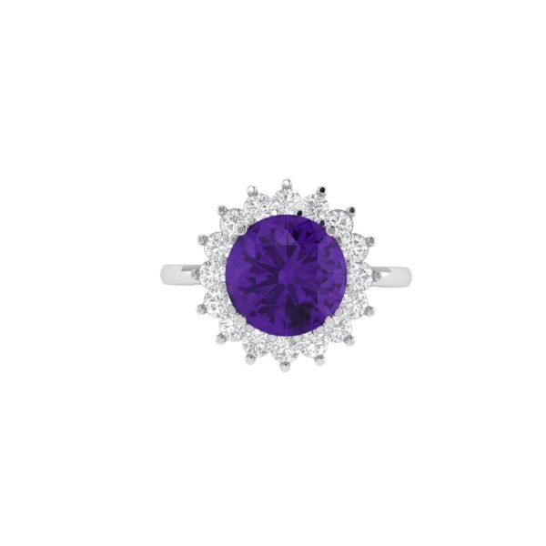 Diana Round Amethyst and Radiant Diamond Ring in 18K White Gold (1.8ct)