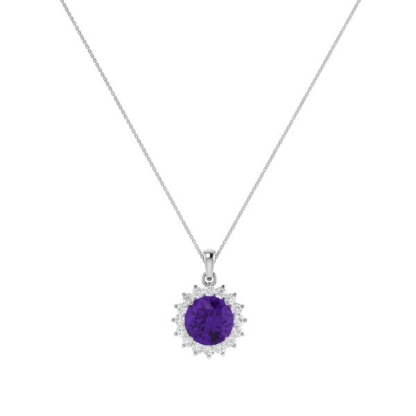 Diana Round Amethyst and Radiant Diamond Pendant in 18K White Gold (1.8ct)