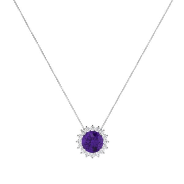 Diana Round Amethyst and Radiant Diamond Necklace in 18K White Gold (1.8ct)
