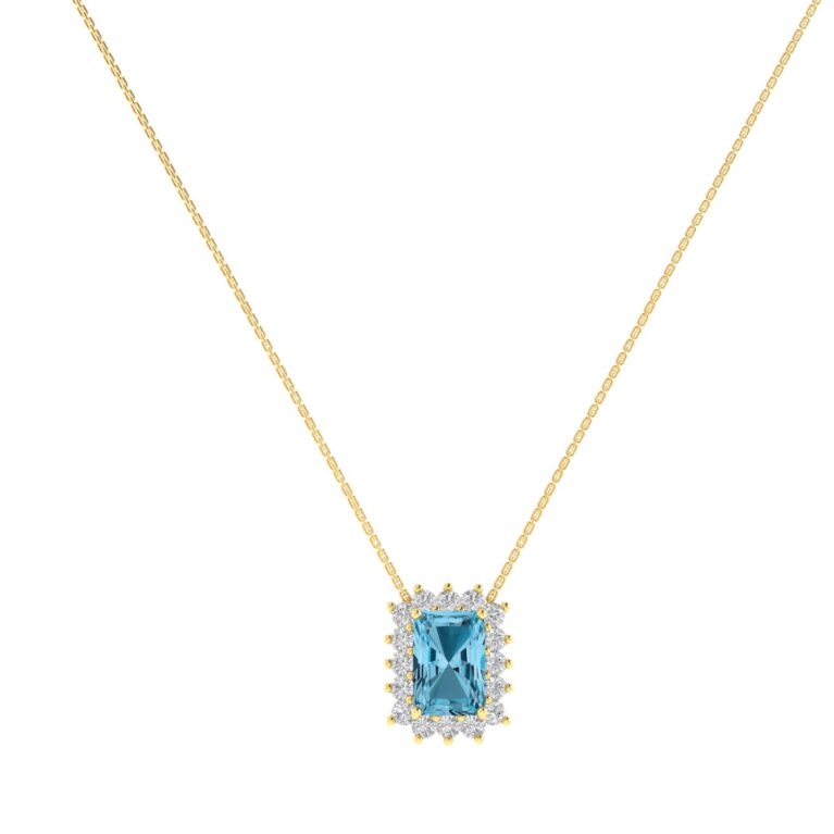 Diana Emerald-Cut Blue Topaz and Glinting Diamond Necklace in 18K Yellow Gold (0.65ct)