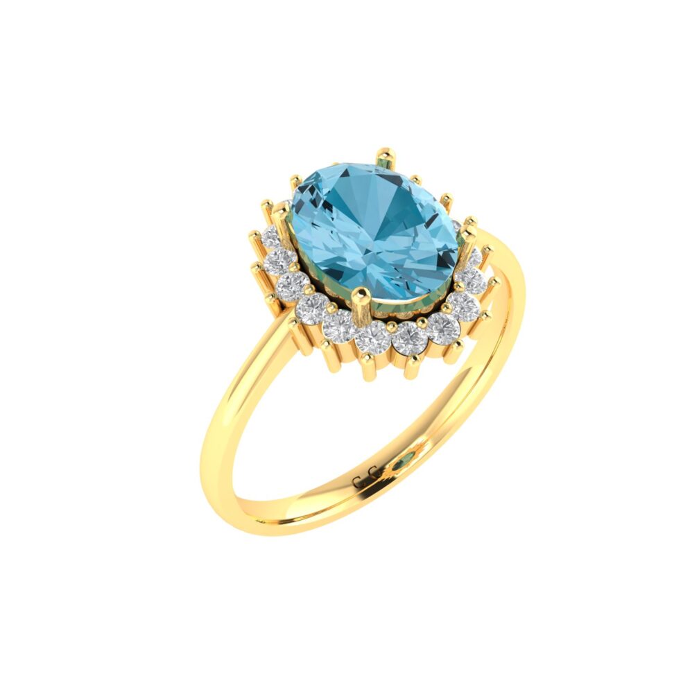 Diana Oval Blue Topaz and Glittering Diamond Ring in 18K Gold (1.1ct)