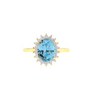 Diana Oval Blue Topaz and Glittering Diamond Ring in 18K Gold (1.1ct)