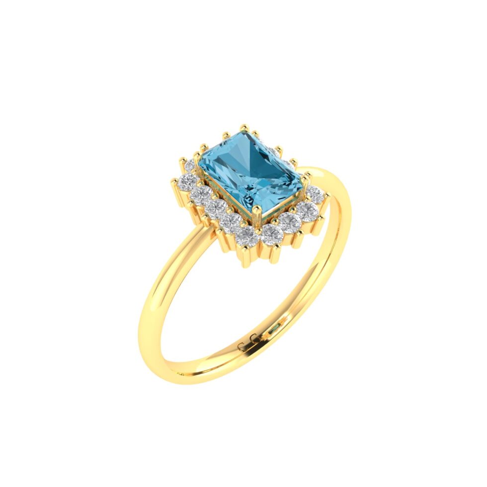 Diana Emerald-Cut Blue Topaz and Glinting Diamond Ring in 18K Yellow Gold (0.65ct)