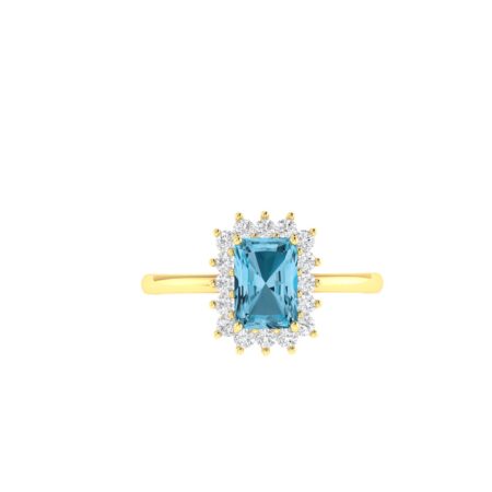 Diana Emerald-Cut Blue Topaz and Glinting Diamond Ring in 18K Yellow Gold (0.65ct)