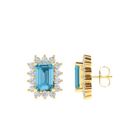 Diana Emerald-Cut Blue Topaz and Glinting Diamond Earrings in 18K Yellow Gold (1.3ct)