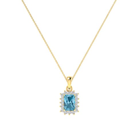 Diana Emerald-Cut Blue Topaz and Glinting Diamond Pendant in 18K Yellow Gold (0.65ct)