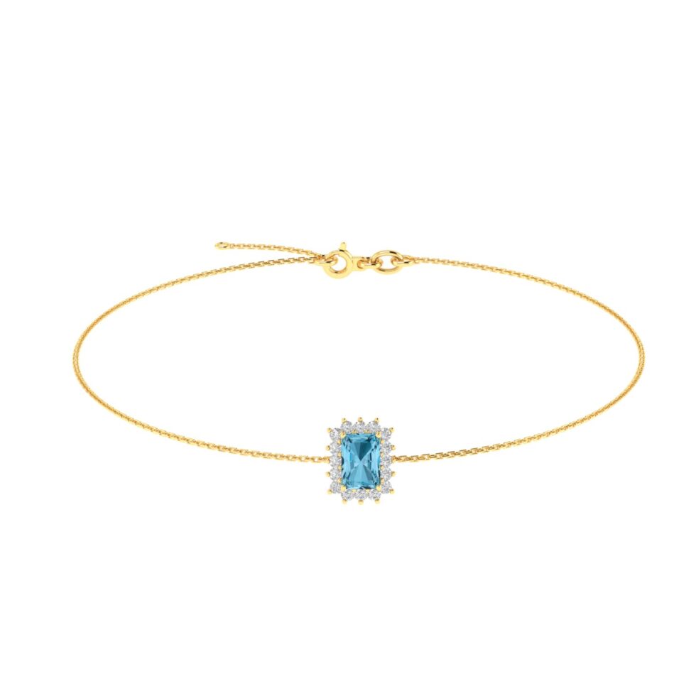 Diana Emerald-Cut Blue Topaz and Glinting Diamond Bracelet in 18K Yellow Gold (0.65ct)