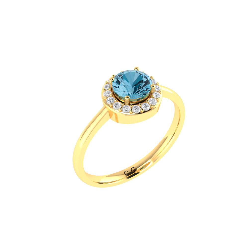 Diana Round Blue Topaz and Glinting Diamond Ring in 18K Gold (0.56ct)