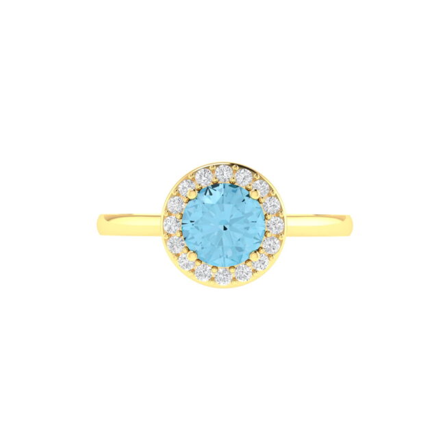 Diana Round Blue Topaz and Glinting Diamond Ring in 18K Gold (0.56ct)