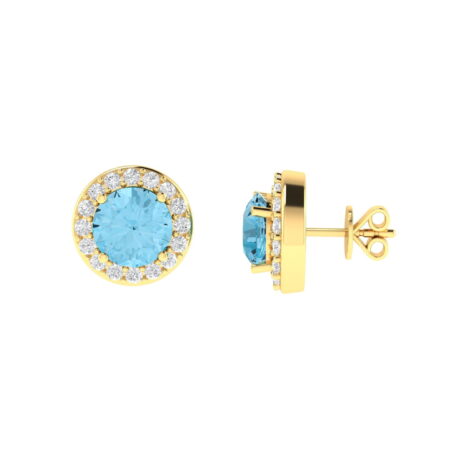 Diana Round Blue Topaz and Glinting Diamond Earrings in 18K Gold (1.12ct)