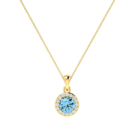 Diana Round Blue Topaz and Glinting Diamond Pendant in 18K Gold (0.56ct)