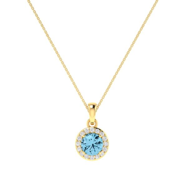 Diana Round Blue Topaz and Glinting Diamond Pendant in 18K Yellow Gold (0.56ct)