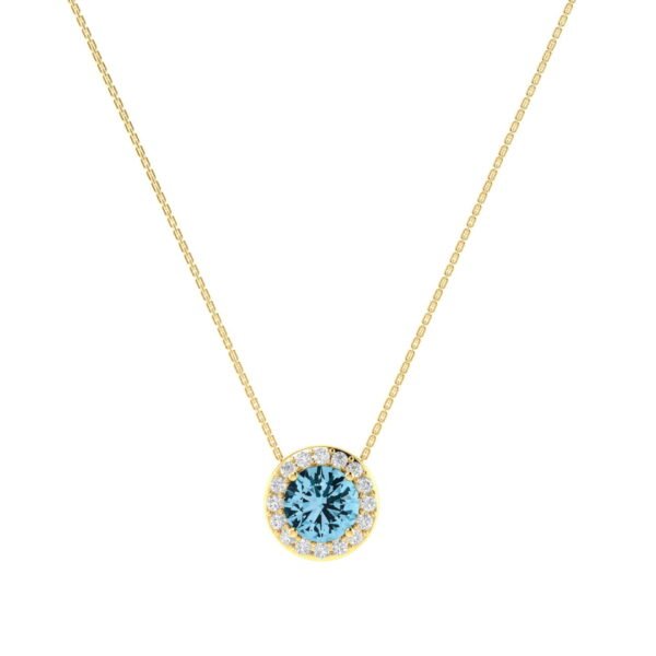 Diana Round Blue Topaz and Glinting Diamond Necklace in 18K Yellow Gold (0.56ct)