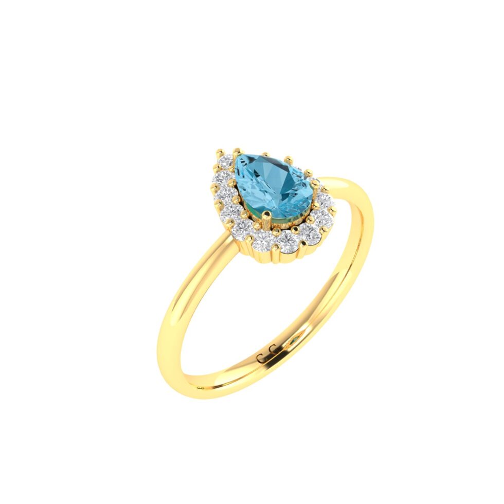 Diana Pear Blue Topaz and Glinting Diamond Ring in 18K Yellow Gold (0.57ct)
