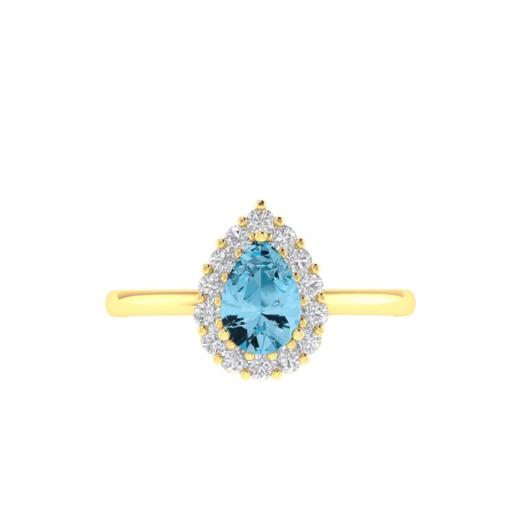 Diana Pear Blue Topaz and Glinting Diamond Ring in 18K Yellow Gold (0.57ct)