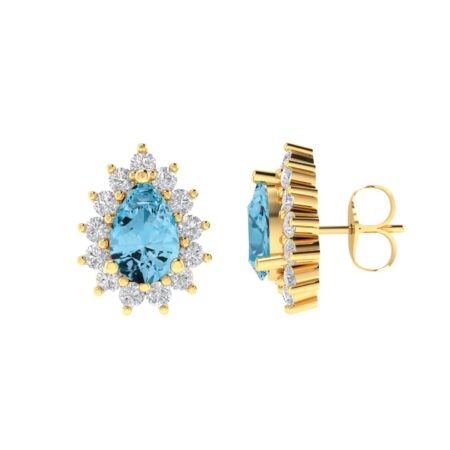Diana Pear Blue Topaz and Glinting Diamond Earrings in 18K Yellow Gold (1.14ct)