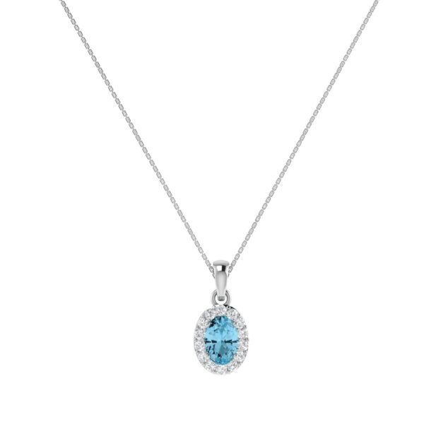 Diana Oval Blue Topaz and Glinting Diamond Pendant in 18K White Gold (1.4ct)