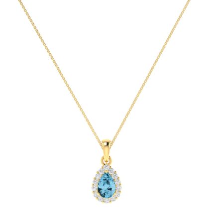 Diana Pear Blue Topaz and Glinting Diamond Pendant in 18K Yellow Gold (0.57ct)