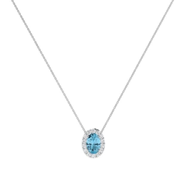Diana Oval Blue Topaz and Glinting Diamond Necklace in 18K White Gold (1.4ct)