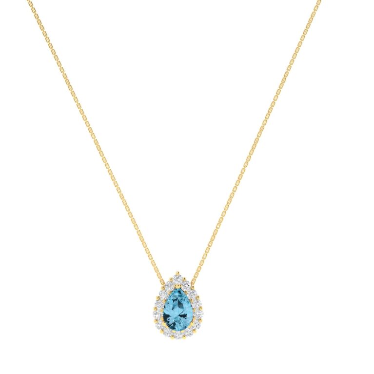Diana Pear Blue Topaz and Glinting Diamond Necklace in 18K Yellow Gold (0.57ct)