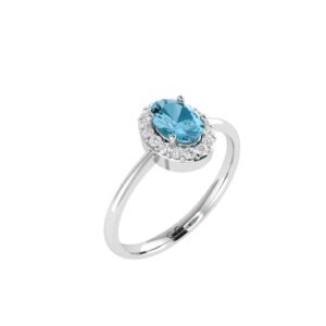 Diana Oval Blue Topaz and Glinting Diamond Ring in 18K Gold (0.25ct)