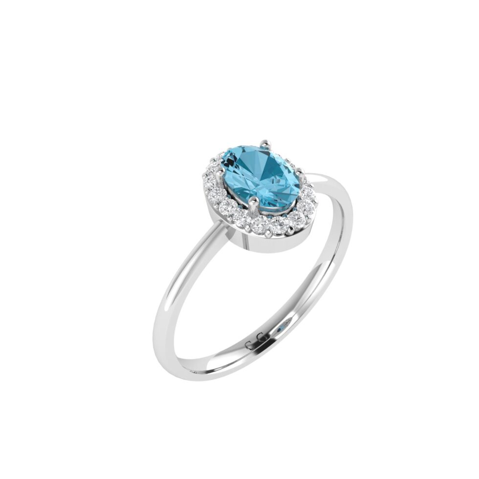 Diana Oval Blue Topaz and Glinting Diamond Ring in 18K Gold (0.25ct)