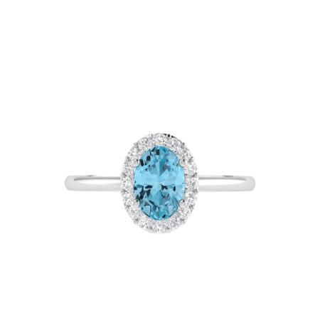 Diana Oval Blue Topaz and Glinting Diamond Ring in 18K Gold (0.25ct)