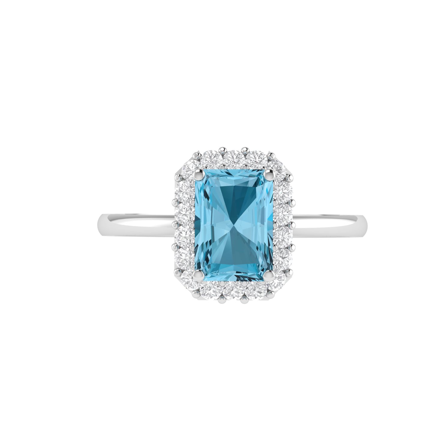 Diana Emerald  Cut Blue Topaz and Glinting Diamond Ring in 18K Gold (0.25ct)