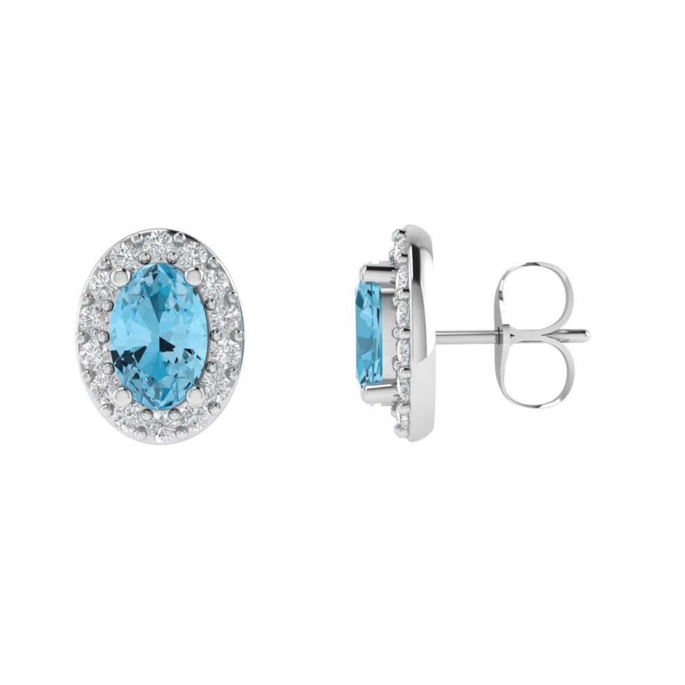 Diana Oval Blue Topaz and Glinting Diamond Earrings in 18K White Gold (2.8ct)