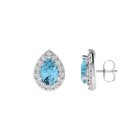 Diana Pear Blue Topaz and Glinting Diamond Earrings in 18K White Gold (1ct)