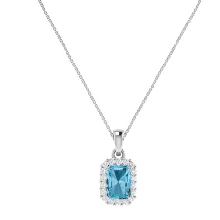 Diana Emerald  Cut Blue Topaz and Glinting Diamond Pendant in 18K Gold (0.25ct)